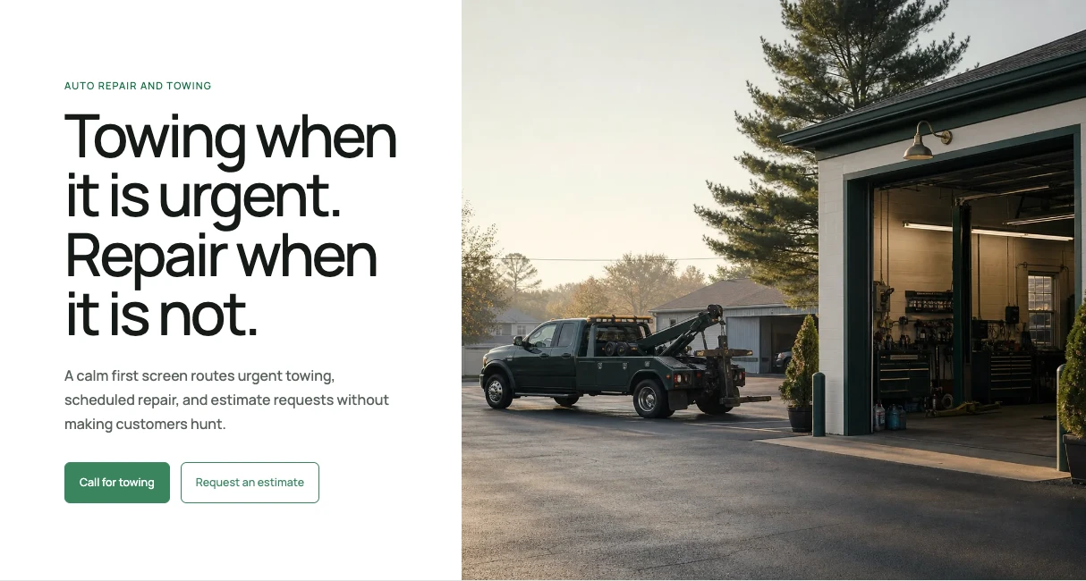 Desktop view of an independent auto-service website concept